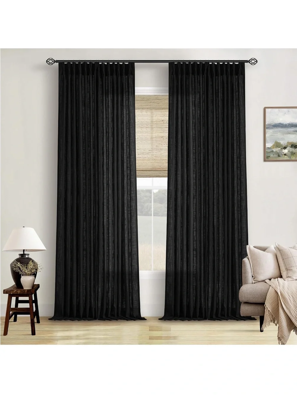 Seeluck Black Pleated Room-Darkening Curtain Panels - Home Accents 86 in long